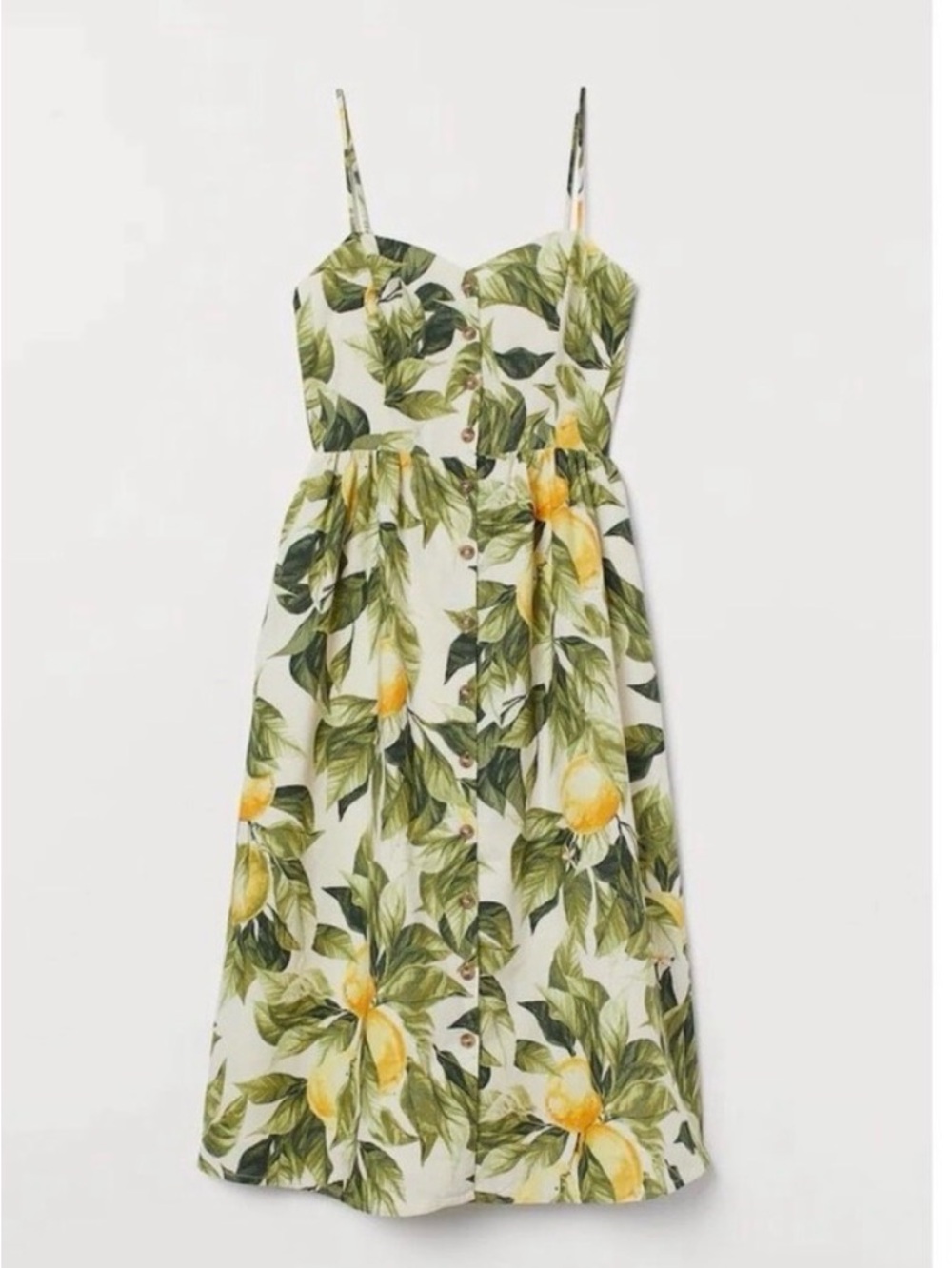 H&M Linen Blend Lemon Print Midi Dress